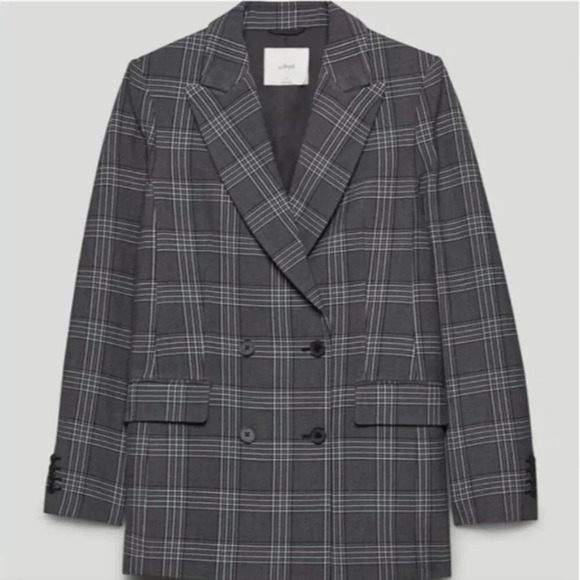 NEW WILFRED Margaux Blazer Plaid Grey Double Breasted  00 XXS Aritzia - Picture 4 of 10